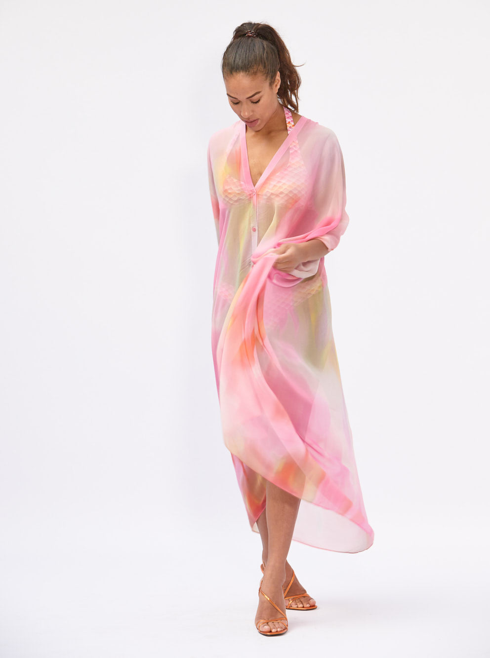 Waterfloral Silk Caftan
