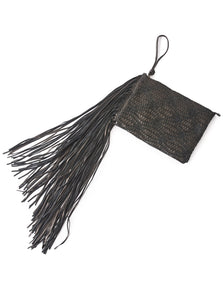 Leather Fringe Clutch Black