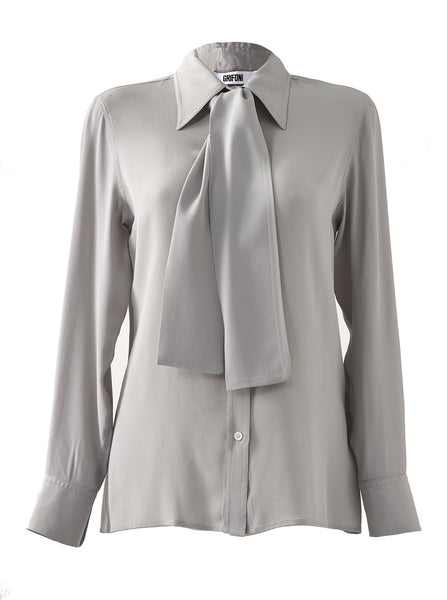 Blouse met strik, grijs