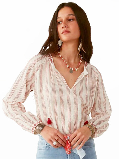 Boho Style Cotton Red Top